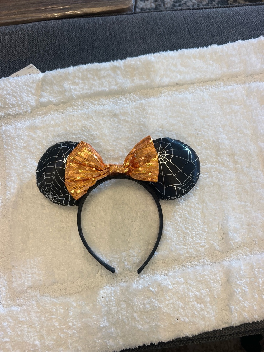 Disney Black Spiderweb Ears Headband with Orange Sequin Bow